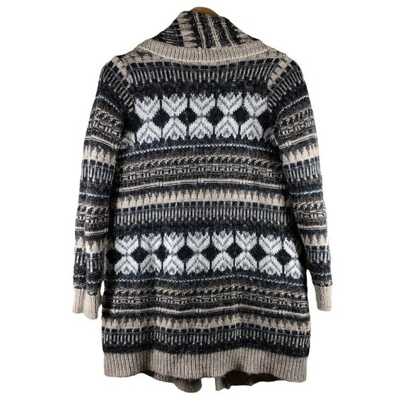 CYNTHIA ROWLEY Brown and Black FAIR ISLE Alpaca Blend Long Cardigan Size Large - Picture 6 of 6